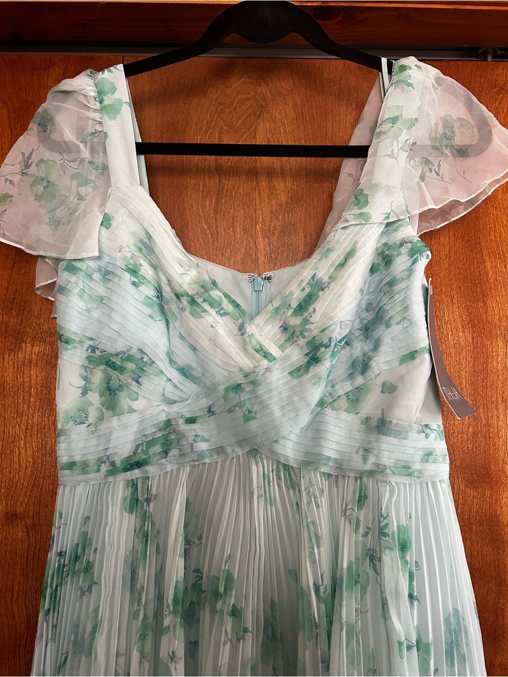 Theia Mint Green Floral Pleated Maxi Dress - Picture 2 of 13